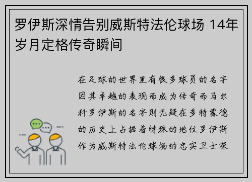 罗伊斯深情告别威斯特法伦球场 14年岁月定格传奇瞬间 罗伊斯深情告别威斯特法伦球场 14年岁月定格传奇瞬间